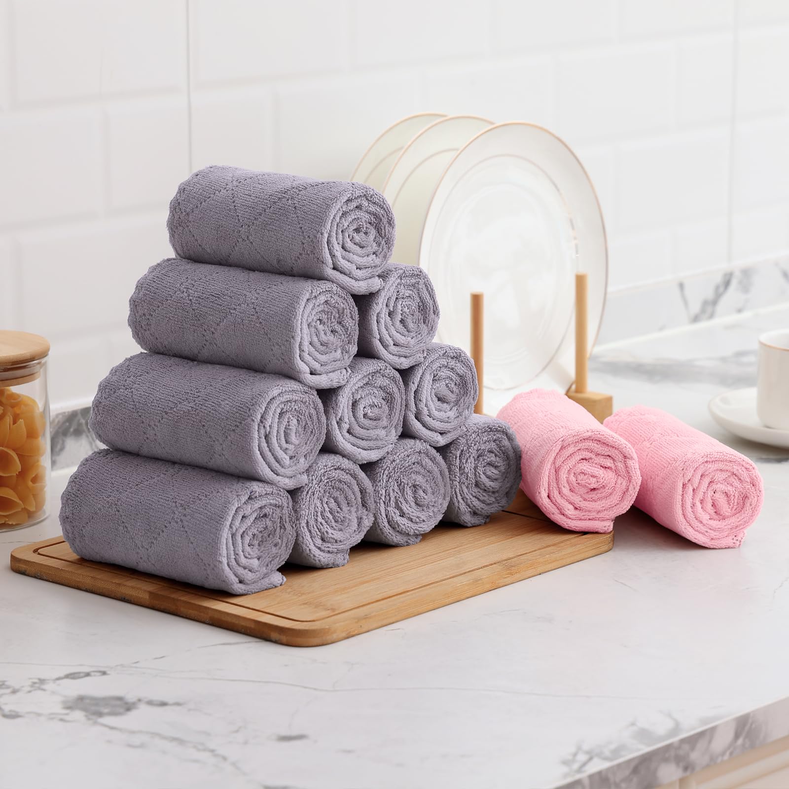 Mordimy Weiche und saugfähige Küchentücher, Grau und Rosa, 24 Stück