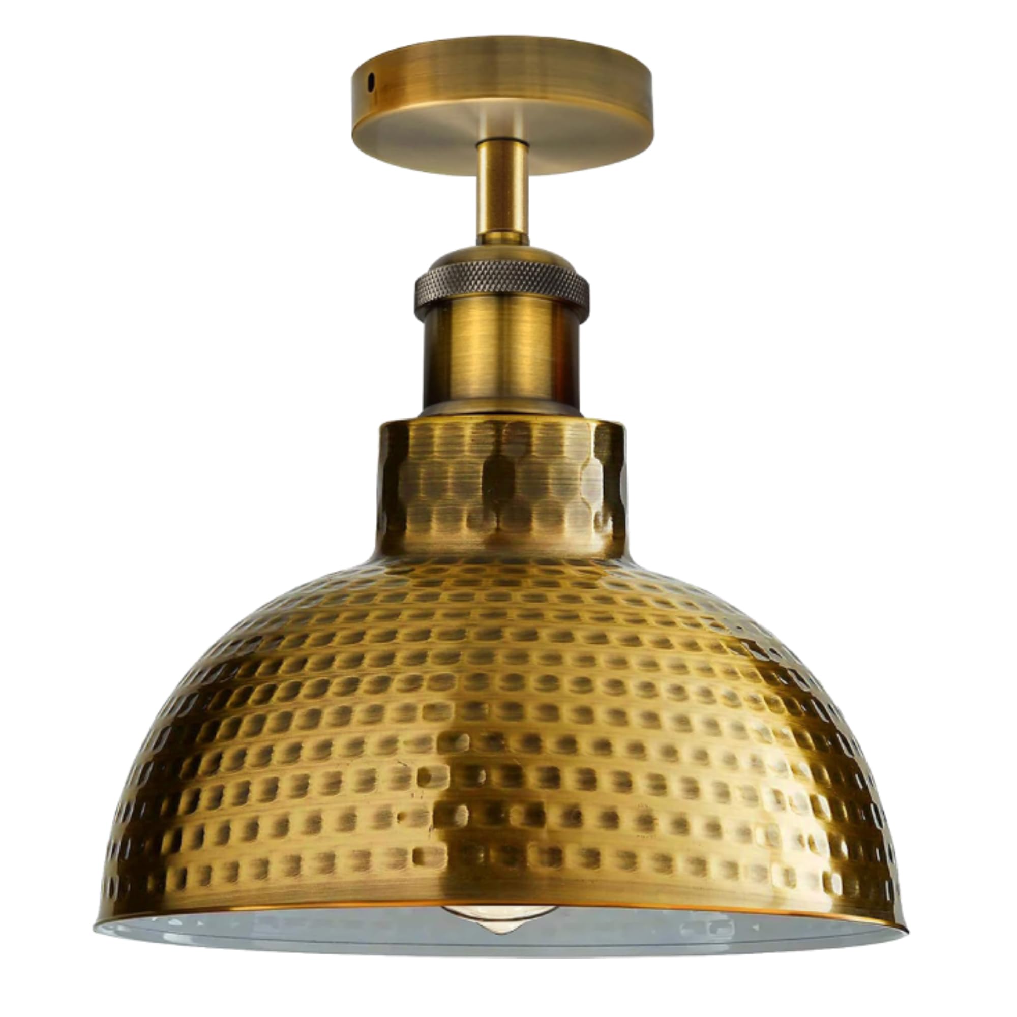 Vintage Flush mount ceiling Light E27 Vintage Yellow Brass Hammered Finish 26cm Dome Shade Industrial Ceiling Lighting Fixture for Kitchen Dining Room Bedroom Easy Fit Anti Rust Durable Metal