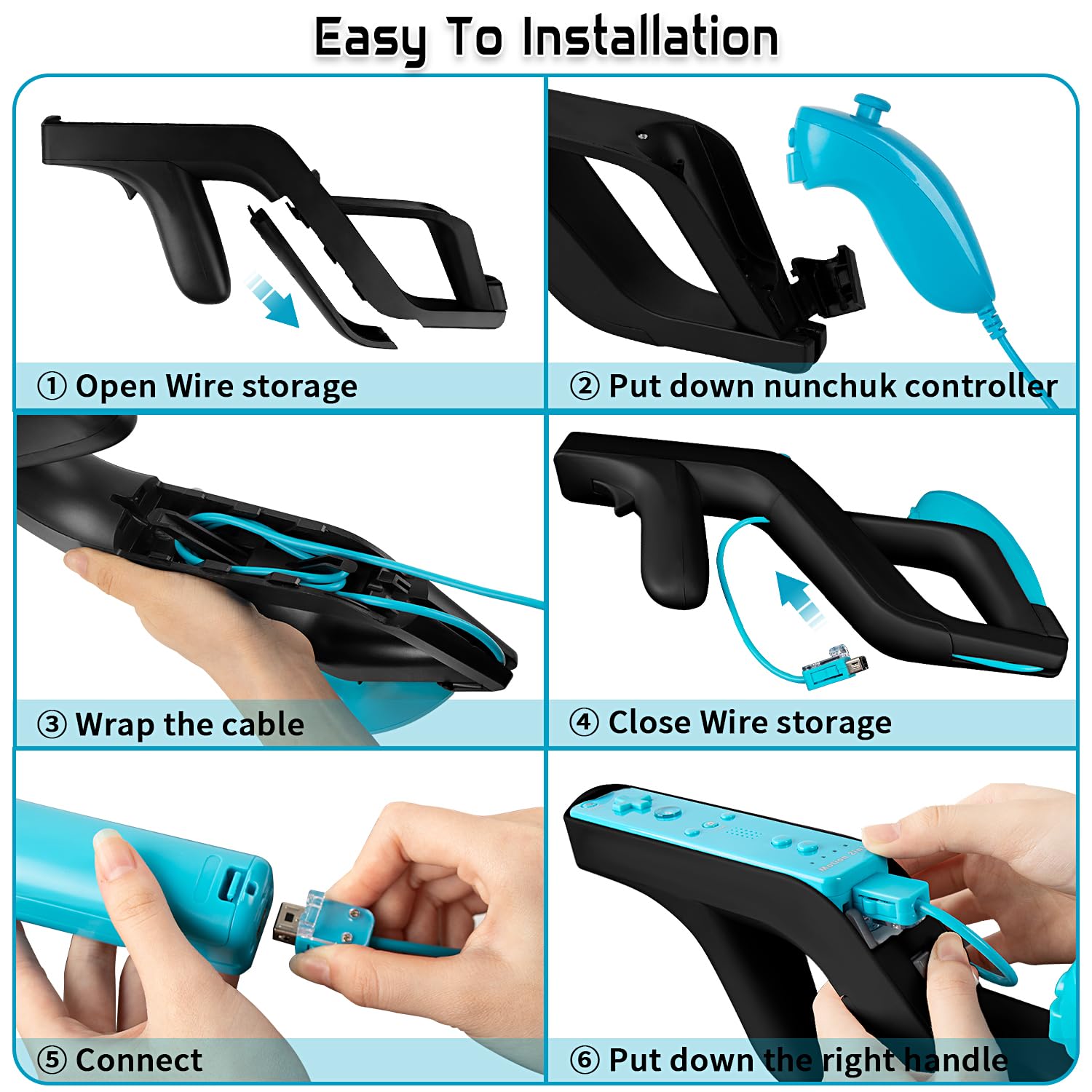 Machine-Ya Wii Zapper Gun and Steering Wheel Compatible with Nintendo Wii & Wii U Remote Game (2-Pack, Black) - Image 7