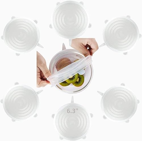 Miniatura 1 de altCookingHub Tapas elásticas de silicona, paquete de 6 tapas del mismo tamaño de 6.3 pulgadas, sin BPA, tapas de silicona reutilizables a prueba de