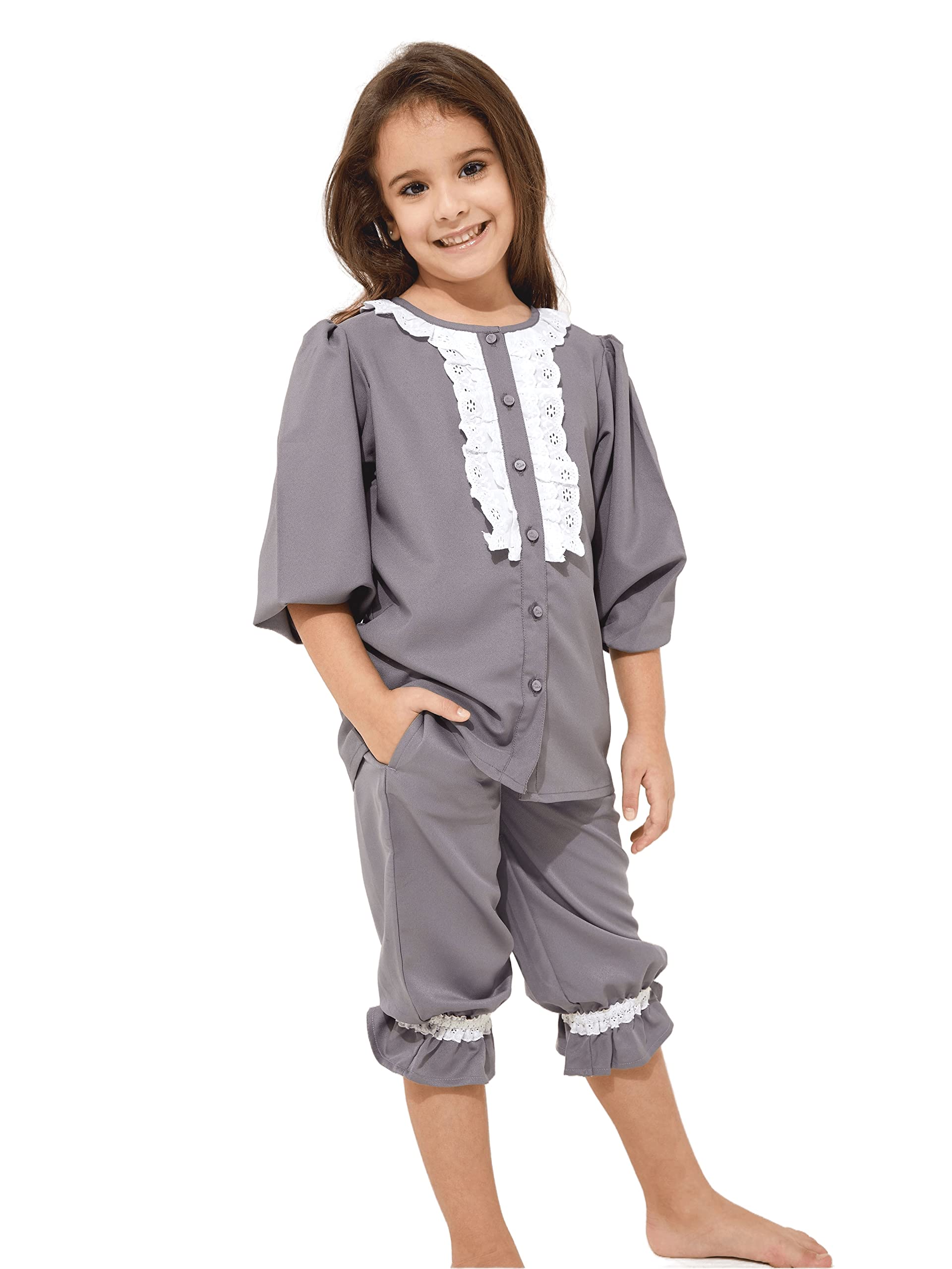 CHERRY CRUMBLEPoly Twill Grey Lace Solid Full Sleeve Kids Girls Casual Sullen Summer Pj Set/Pyjama Set/Pyjama Sleepwear Nightsuit Set | Nightsuit For Baby/Toddler/Preschool/Kids/Teens/Children