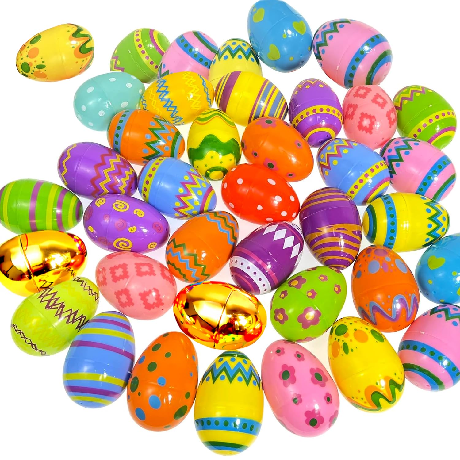 GiftExpress Pattern Color Easter Eggs - 50 Piece Assorted Bulk 2.3" x 1.75" Plastic Eggs w/ Hinge - Adult & Kid Party Toys for Gift Baskets or Egg