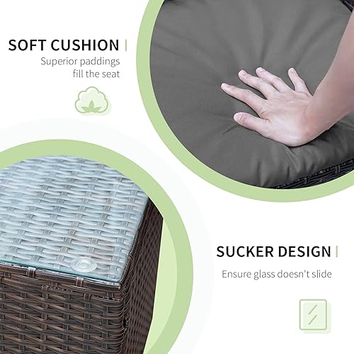 Miniatura 4 de Greesum Juego de muebles de patio de 3 piezas para exteriores, sillas de mimbre de ratán PE con cojín suave y mesa de centro de cristal para jardín