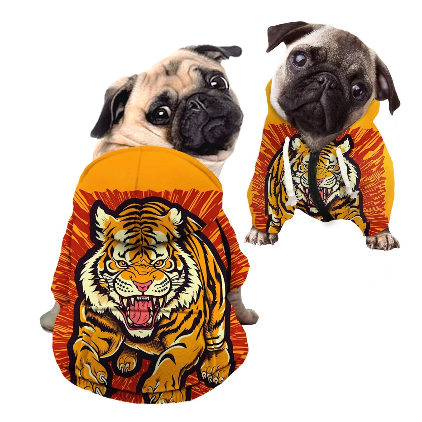 Kuiaobaty Tiger Pattern Small Dog Hoodie Running Tigers Print Breathable Zipper Dog Coat with Pocket,Fashion Soft Cotton Puppy Hoodie Pet Clothes - M