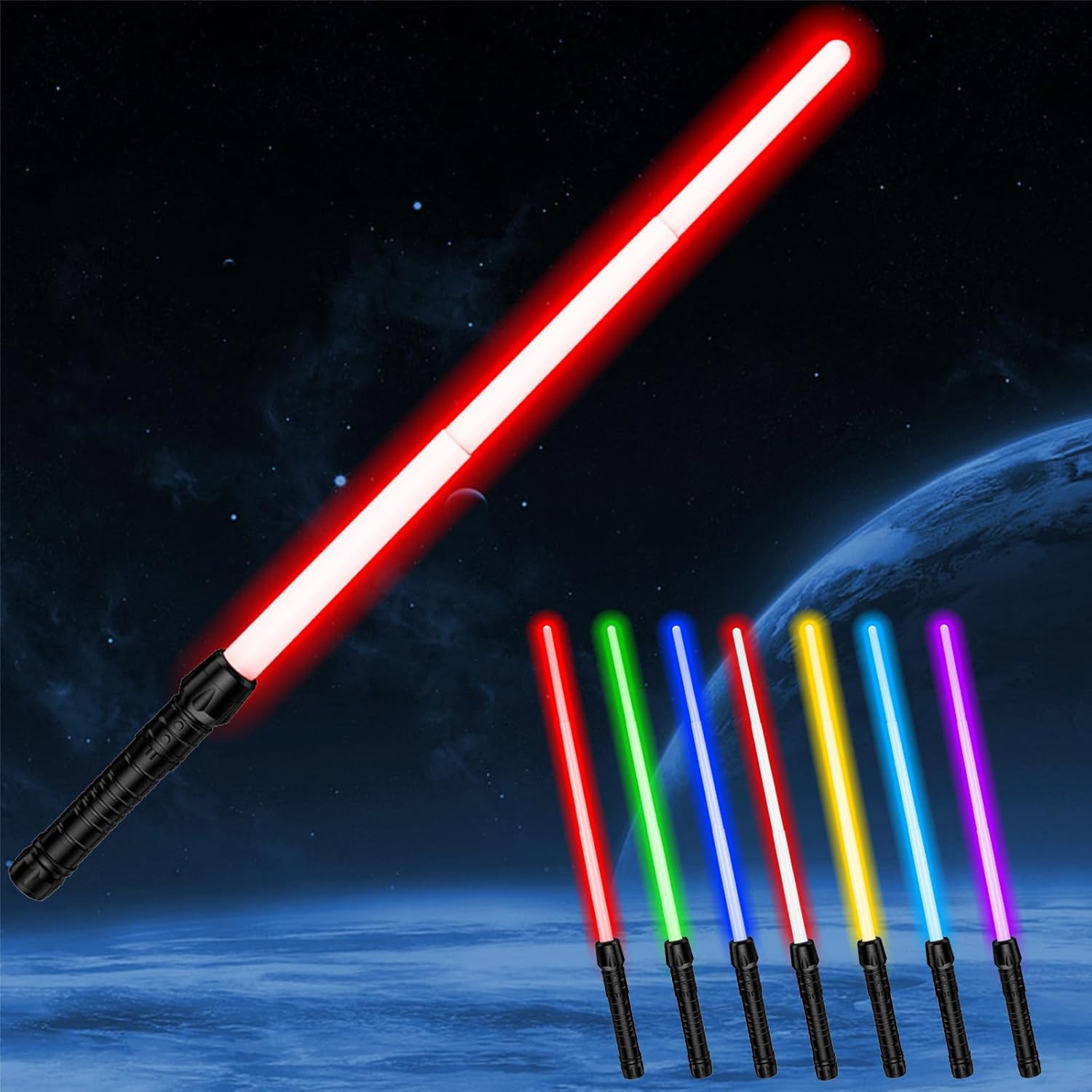 Light Sabers for Kids, 7 Color Light Up Saber with FX Sound (Motion Sensitive),Expandable Light Swords Set for Halloween Parties, Xmas Present,Galaxy War Game for Kids