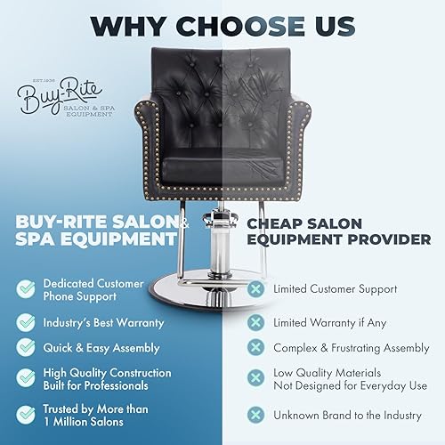 Miniatura 7 de Buy-Rite Chelsea - Silla de estilo para salones y estilistas, respaldo de asiento copetudo y detalles de acabado de cabeza de uñas de latón, marco