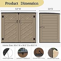 Vista 5 de ZZM Large Outdoor Storage Shed, 48 Cu Ft Resin Versatile Storage Cabinet for Patio Accessories, Trash Cans & Garden Tools, Durable Horizontal