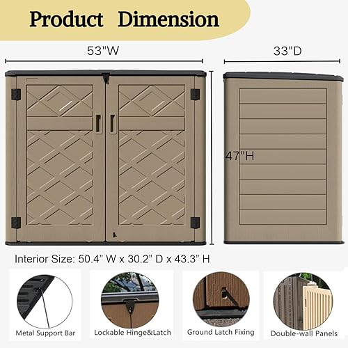 Miniatura 5 de ZZM Cobertizo de almacenamiento grande para exteriores, armario de almacenamiento versátil de resina de 48 pies cúbicos para accesorios de patio,