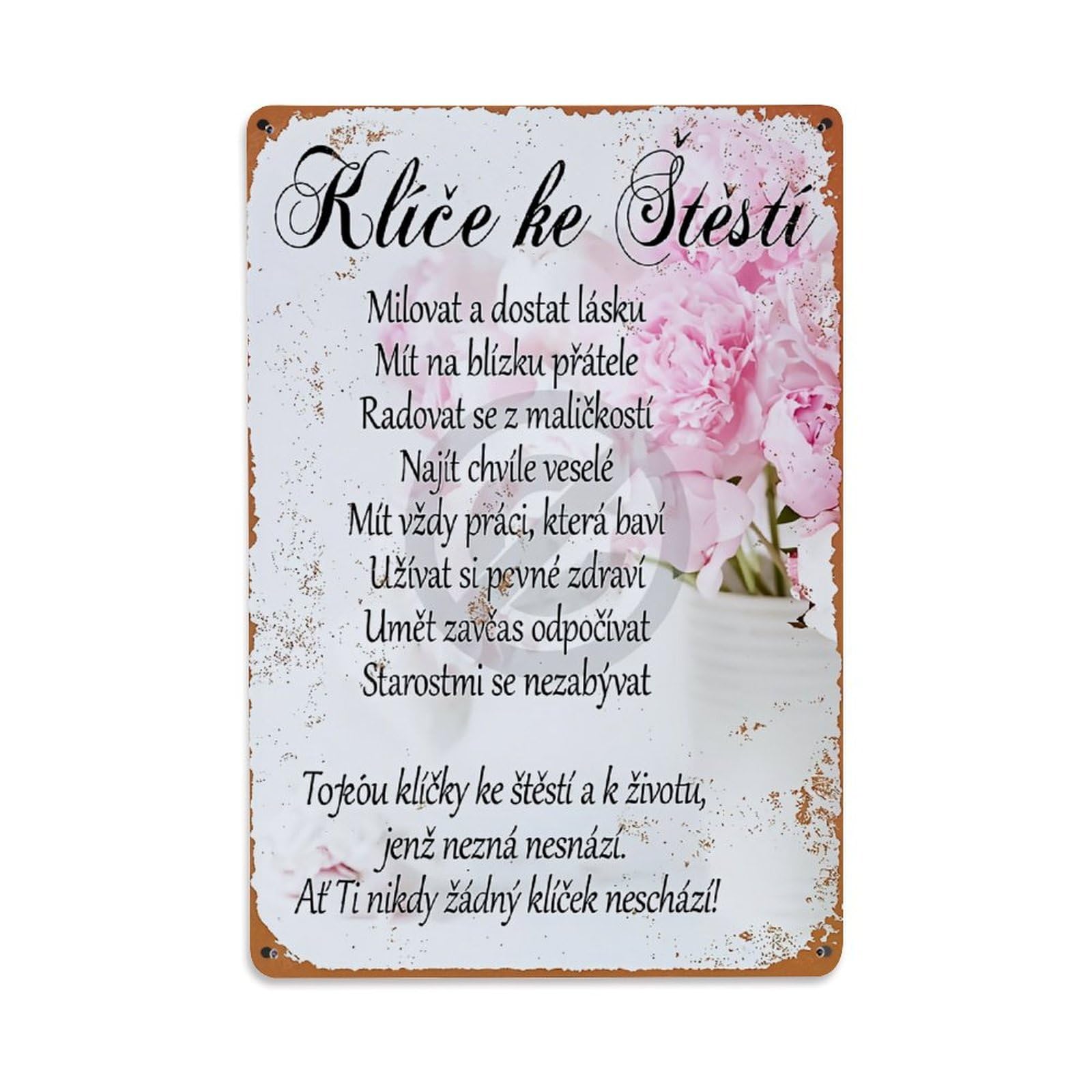 Floral Background With Pink Roses Retro Metal Tin Sign, Vintage Decor Art Poster for Bar, Home, Man Cave, Kitchen, Laundry Room Gift 8x12Inch