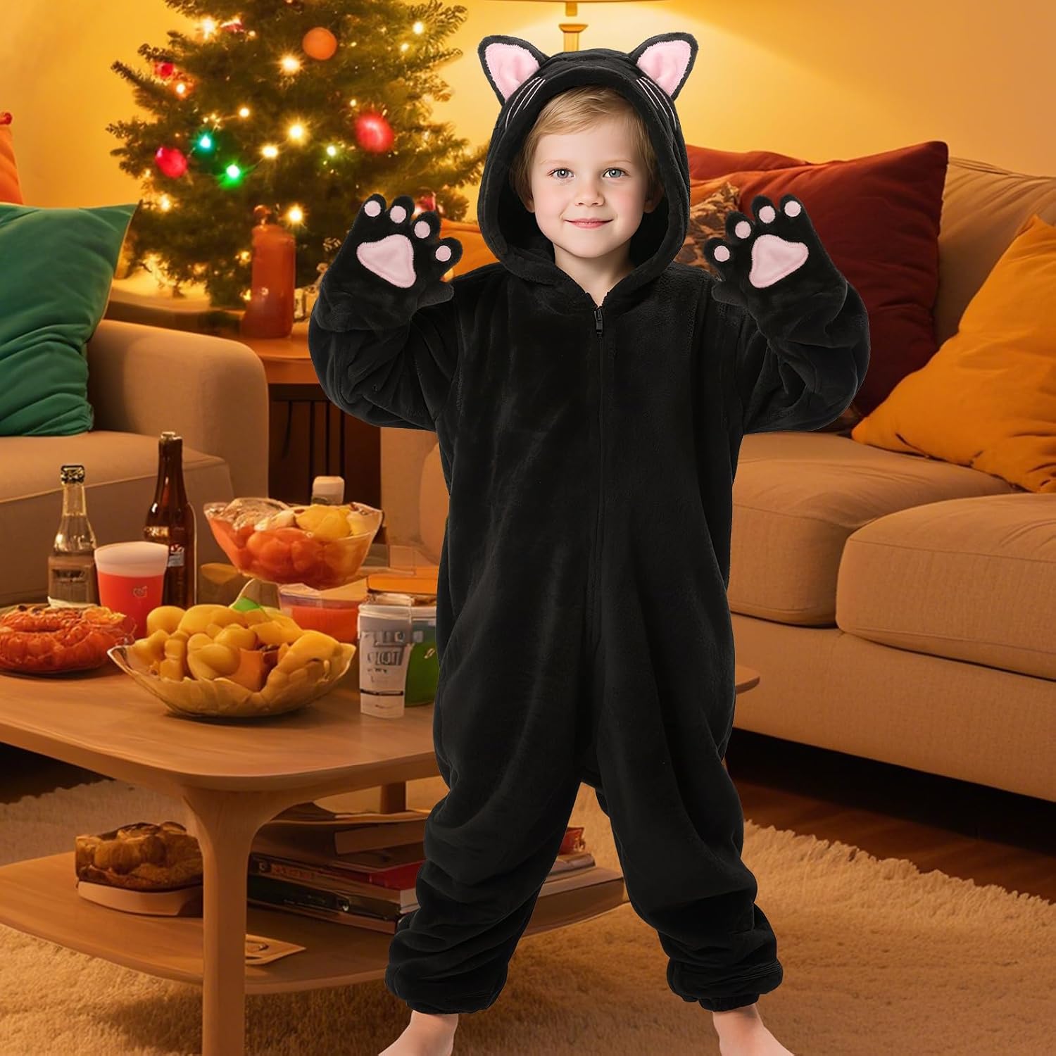 Kids Black Cat Onesie Fancy Animal Pajamas Halloween Christmas Carnival Cosplay Dress Up costume for Boys Girls - Image 7