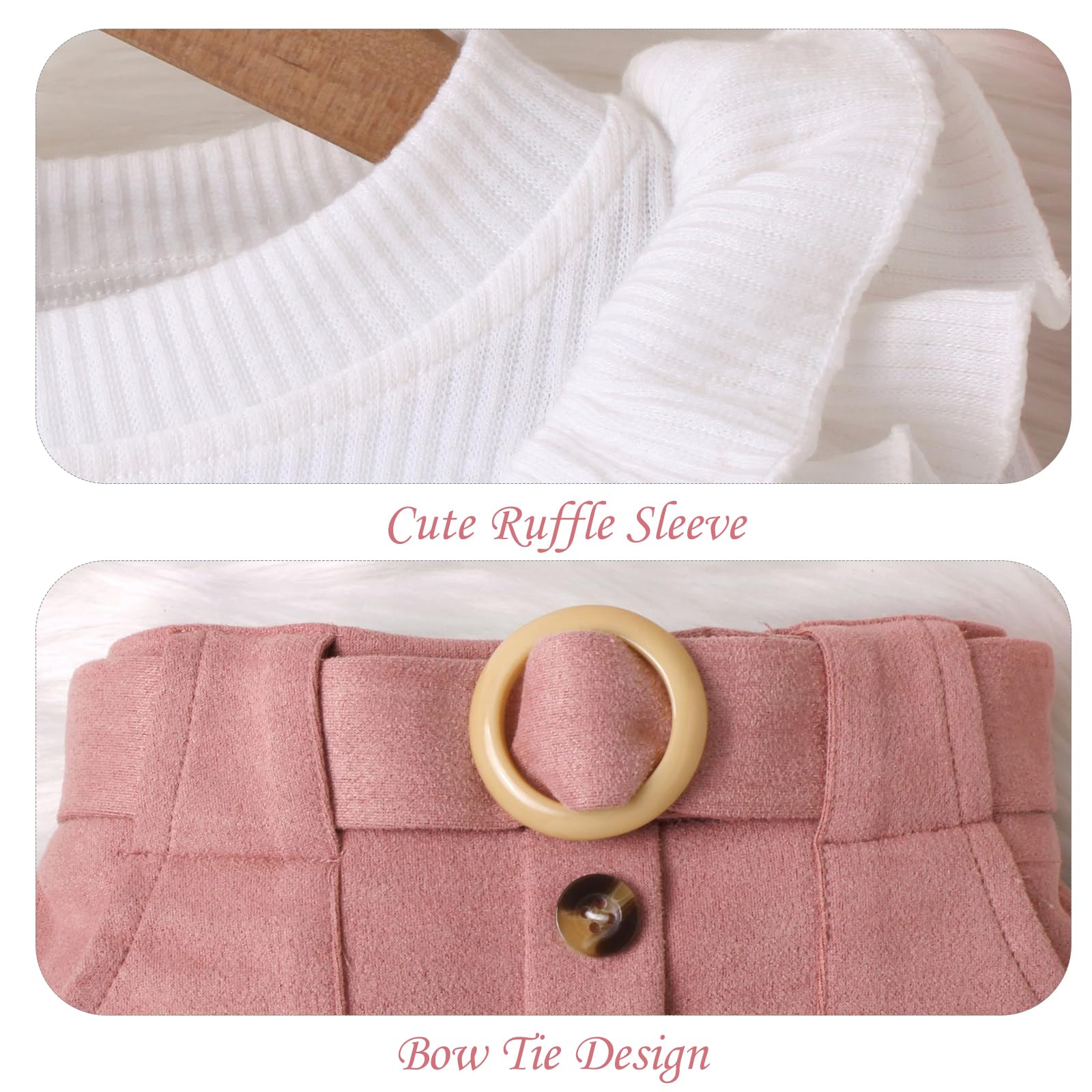Conjuntos de Ropa para Niñas Pequeñas, Camisa de Manga Larga con Volantes y Minifalda con Lazo 2 Piezas Otoño e Invierno Trajes