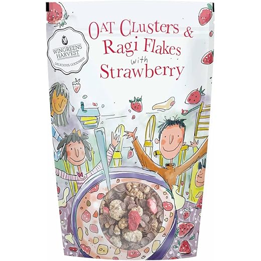 MONSOON HARVEST Wingreens Harvest Oats Clusters & Ragi Flakes With Strawberry| Oats, Flax Seeds, Granola| Breakfast Cereal| 350 G