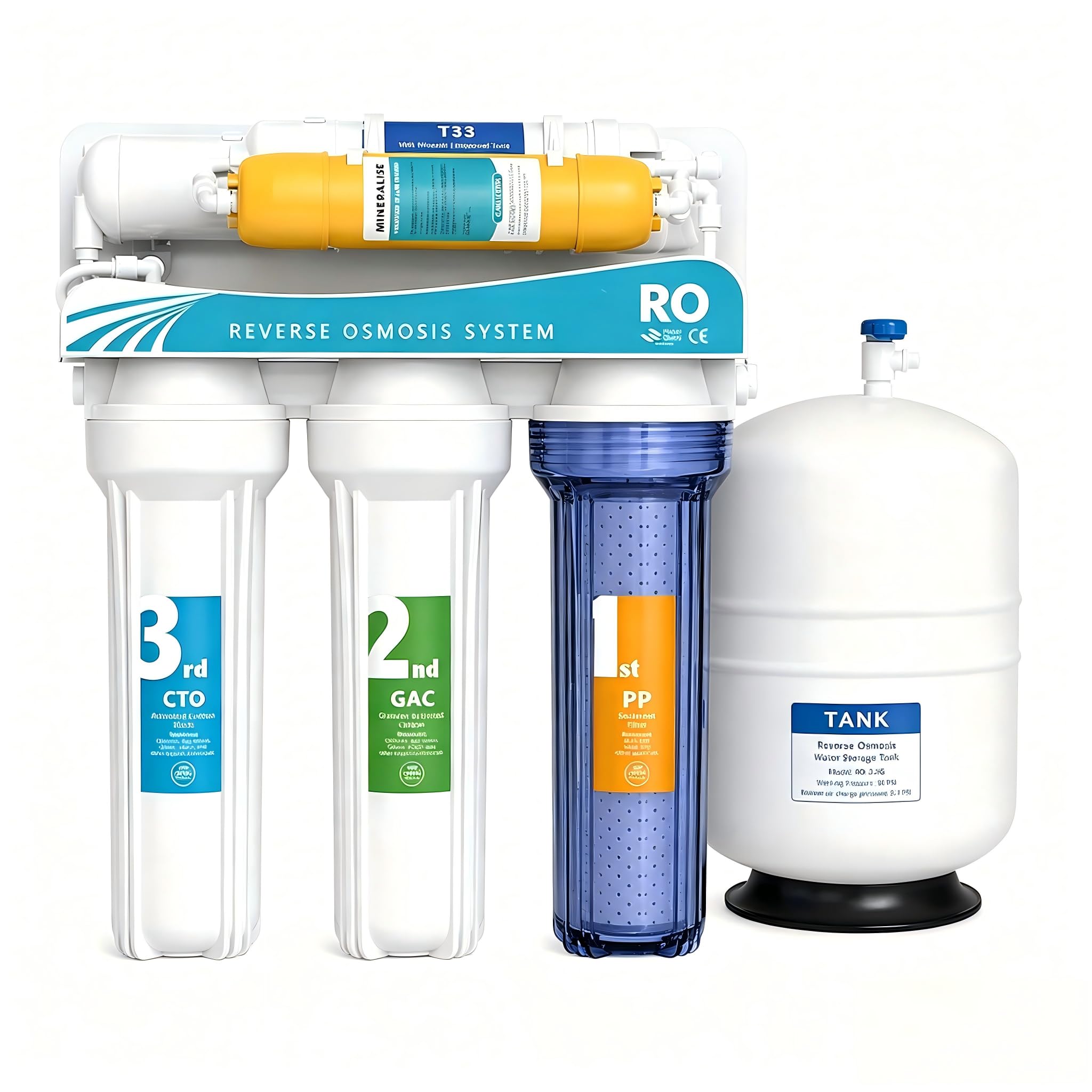6-stopniowy system RO pod zlewem, wysoki przepływ 100 GPD, reineralizacja alkaliczna, wysoka wydajność filtracji redukuje do 99,99% zanieczyszczeń, domowy oczyszczacz wody, łatwa instalacja DIY