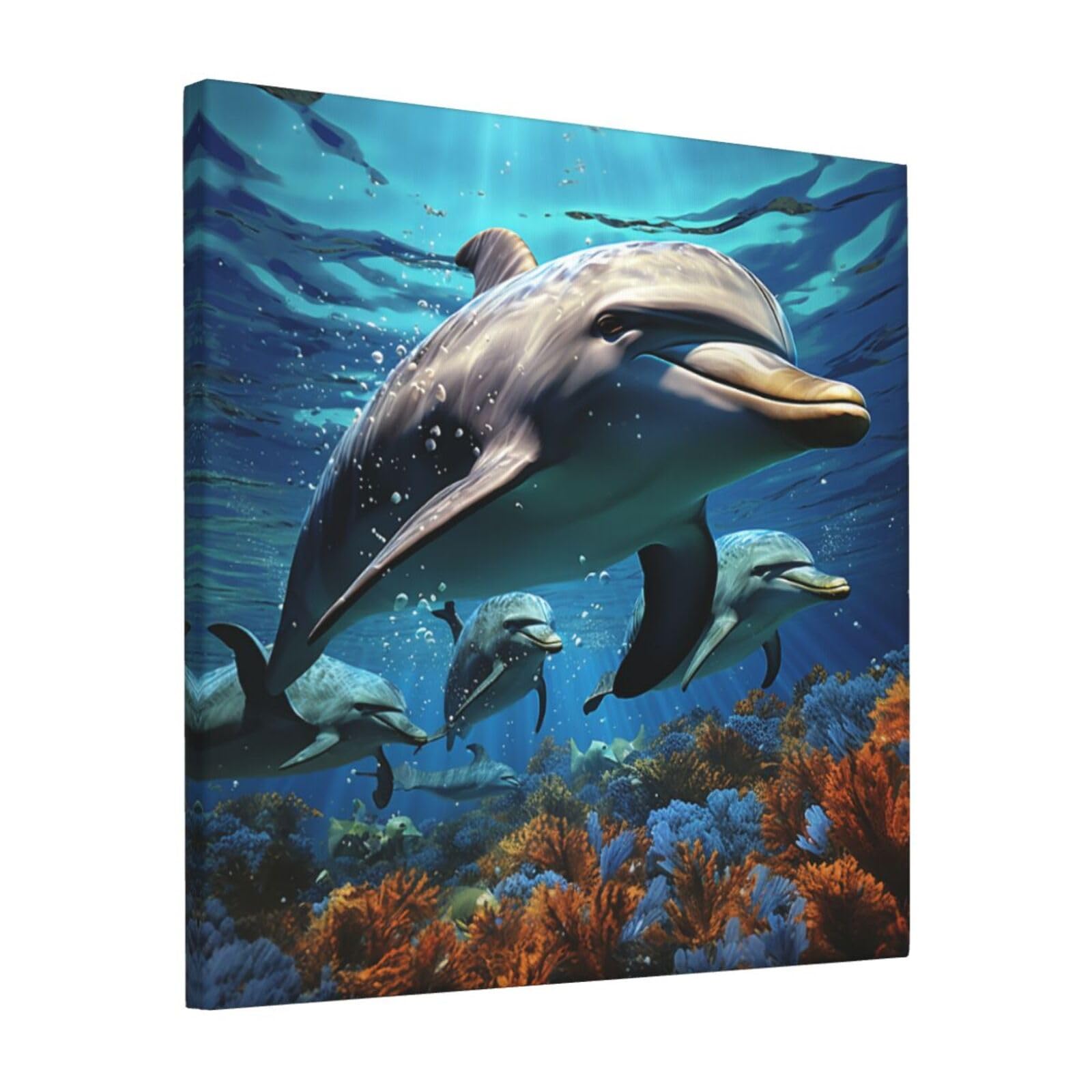 FodPand Dolphins Canvas Wall Art for Living Room Wall Decor 12"x12" Modern Artwork Painting Pictures Hanging Canvas Prints Aesthetic Wall Art for Bedroom Bathroom Office Wallart Decor