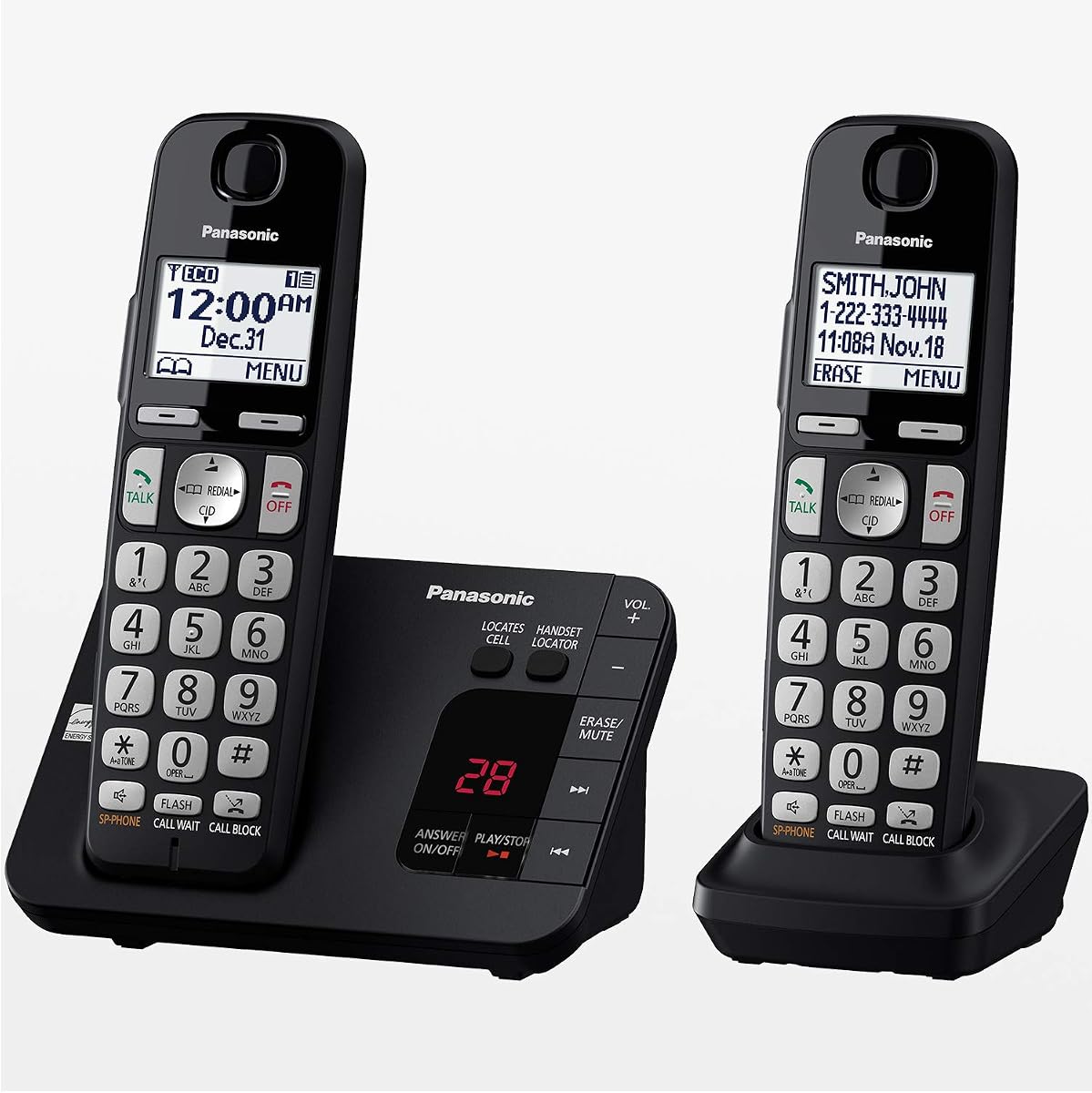 Panasonic DECT 6.0 Sistema de teléfono inalámbrico expandible con contestador automático y bloqueo de llamadas - 2 teléfonos - KX-TGE432B (negro)