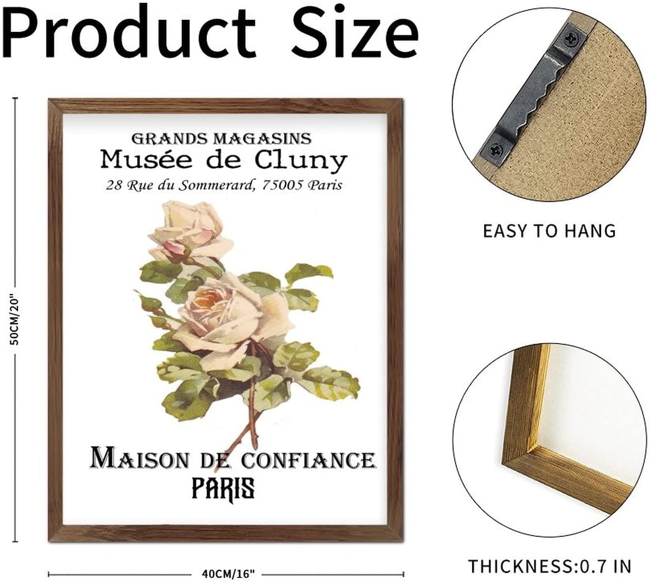 Maison De Confiance Musee De Cluny Wooden Framed Sign Vintage French Floral Door Sign Vintage Garden Floral Home Family Wall Decor for Home Laundry Room Kitchen Bedroom 20x16inch