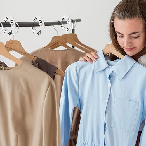 Miniatura 7 de 16 separadores de tamaño de ropa, anillos de tamaño para bastidores de ropa, redondos de plástico blanco, tamaños de ropa de armario, perchas