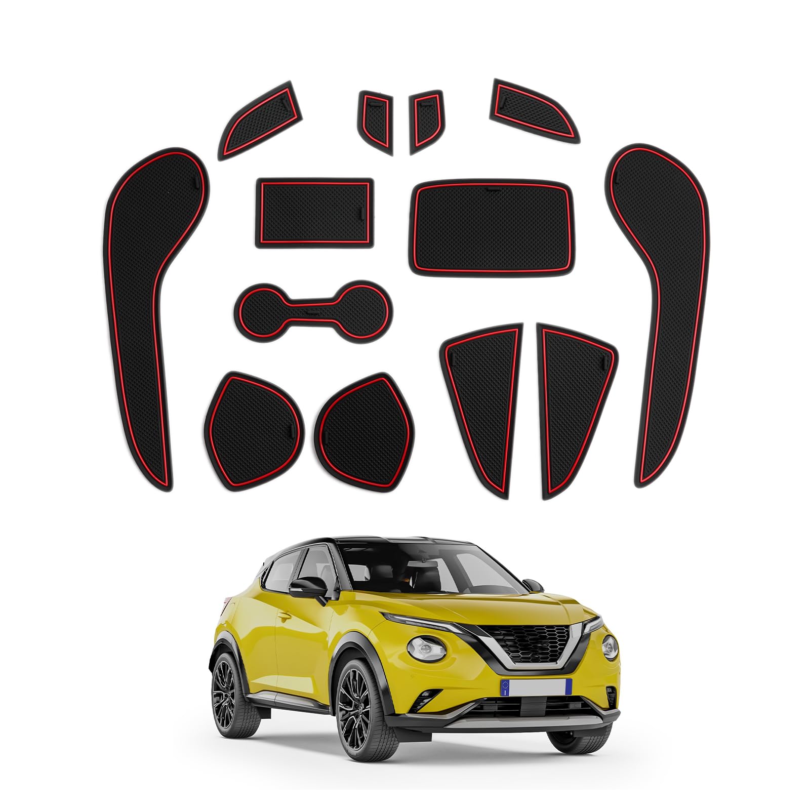 CDEFG Compatibile con Nissan Juke F16/Hybrid 2020-2024 2025, tappetini in gomma antiscivolo antiscivolo per auto, tappetino Juke F16 accessori (rosso)