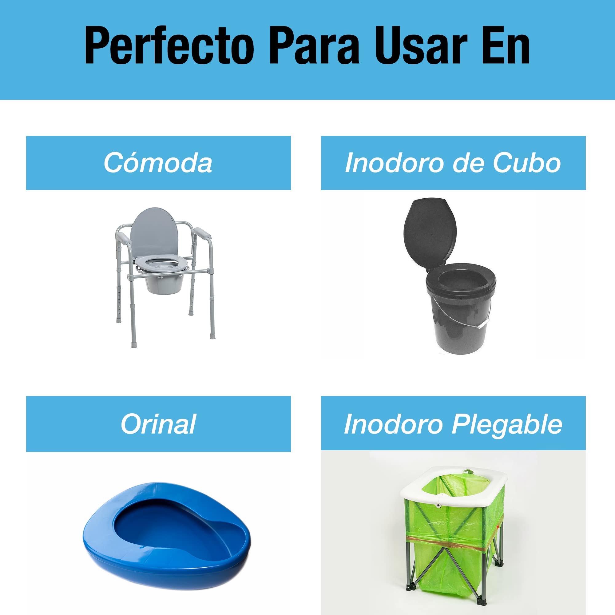 Tilcare Paquete de 50 Protectores de orinales con Almohadillas Superabsorbentes - para Inodoros portátiles y sillas de Inodoro estándar para Adultos - Protectores Desechables - Absorben hasta 1000ml