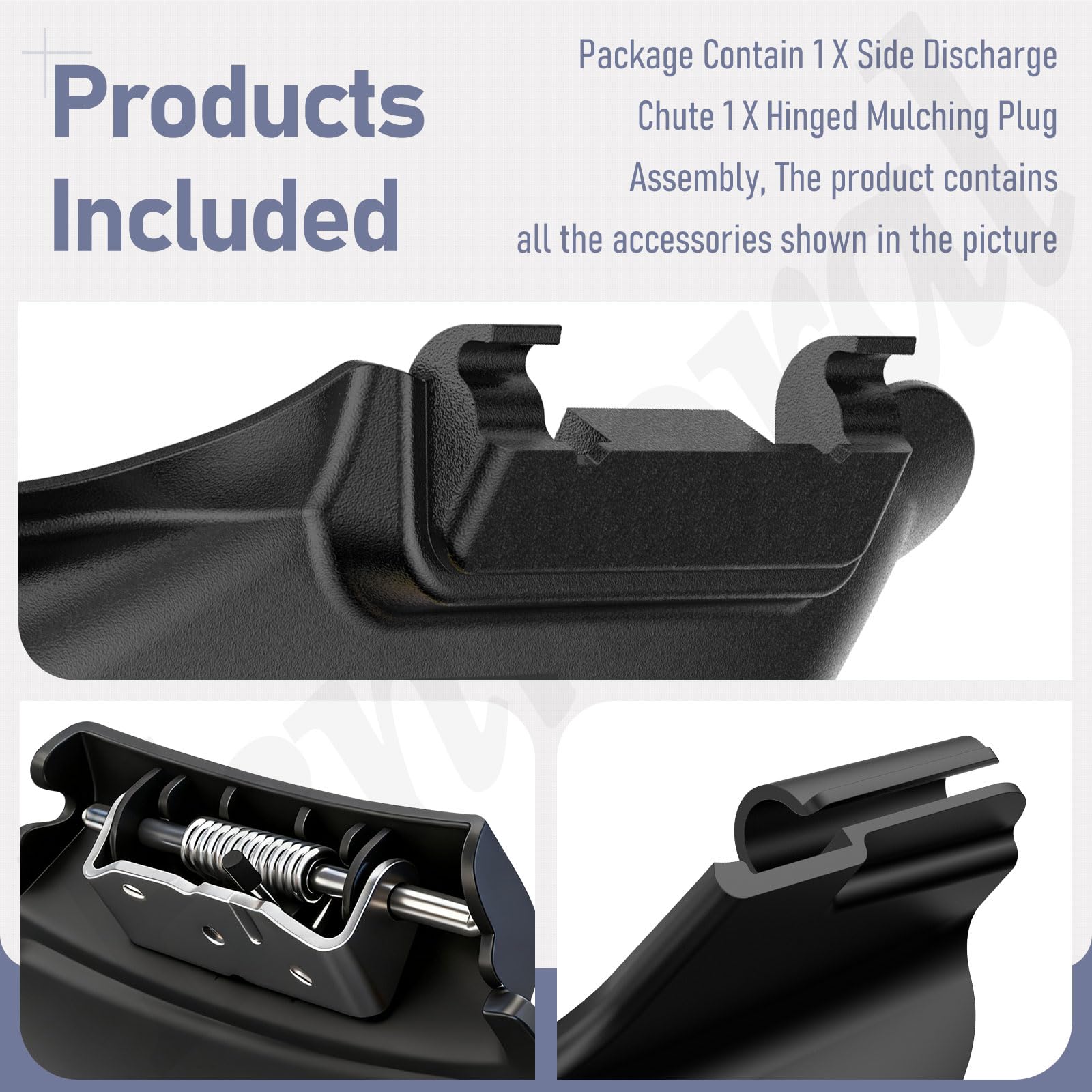 Fennoral 731-07131 987-02516A - Canal de descarga lateral y tapón de mantillo con bisagras compatible con cortacésped MTD Craftsman Troy Bilt de 21 pulgadas