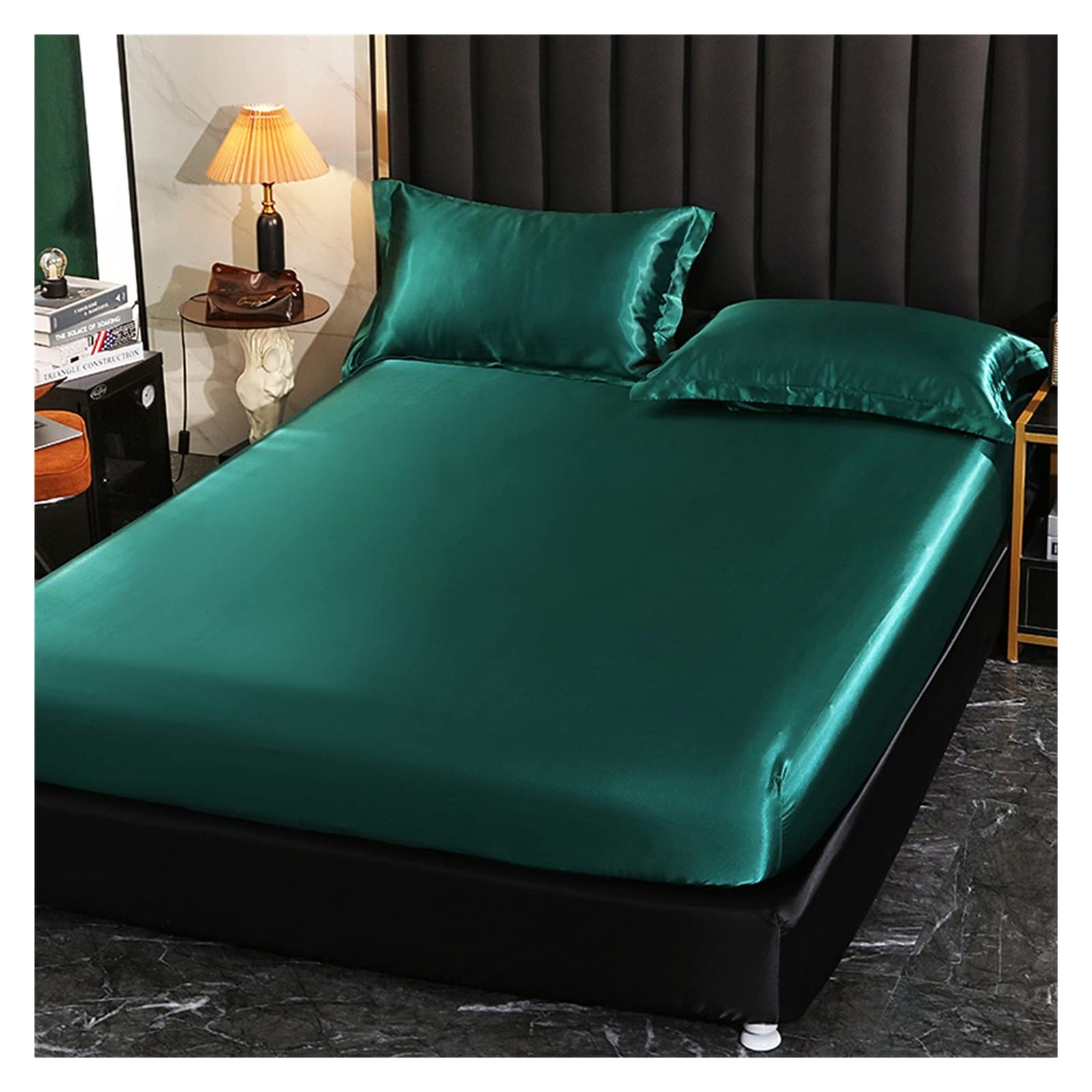 Sábana de Seda Ice Sábana de satén con cinturón elástico Sábana Bajera de Repuesto Funda de colchón/140/160/200/Sábana Doble sin Funda de Almohada(FEI cui LV,135x190x25cm)