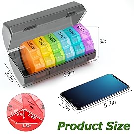 Weekly Pill Organizer 4 Times a Day, Large Pill Box 7 Day Daily Pill Case with 28 Extra Large Compartments Portable Travel Pill Container Big Medicine Organizer for Supplement Vitamin (Rainbow)