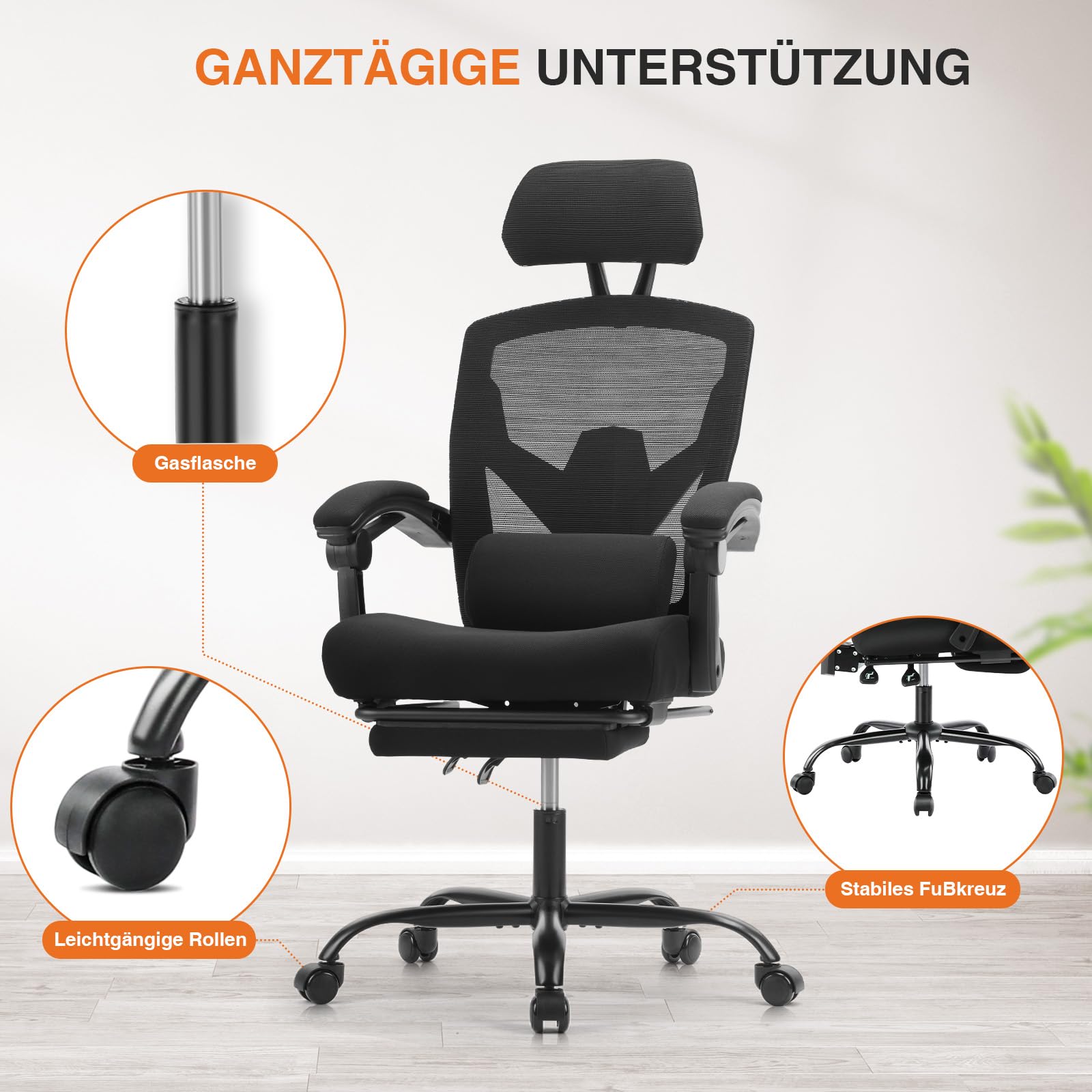 Sweetcrispy Büro-Computer-Schreibtisch Stuhl Gaming per Adulti, High Back Mesh Rolling Reclining Sedie con Ruote, Supporto Lombare, Braccia comode, Metallo, Nero, Standard