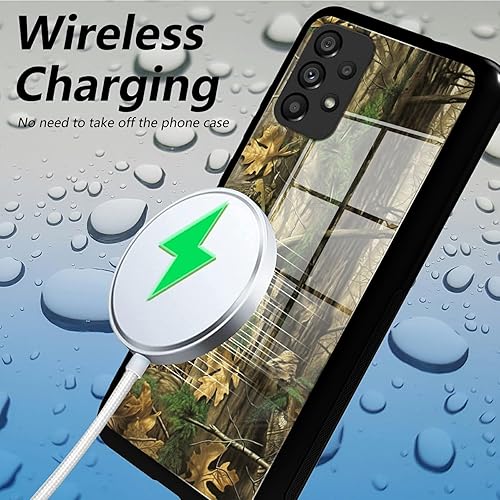 Miniatura 3 de Funda de teléfono Galaxy A23 5G para Samsung Galaxy A23 5G, funda de vidrio templado, color negro, con diseño de árbol de camuflaje para mujeres y