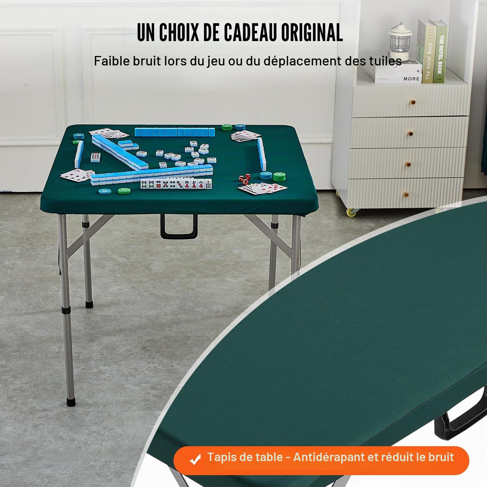 VEVOR Table de Mahjong Pliable, Table de Jeu de Cartes pour 4 Joueurs, avec Plateau Vert Résistant à l'usure, Table de Dominos Portable avec Poignée de Transport, pour Puzzles Poker, 86x86x74 cm