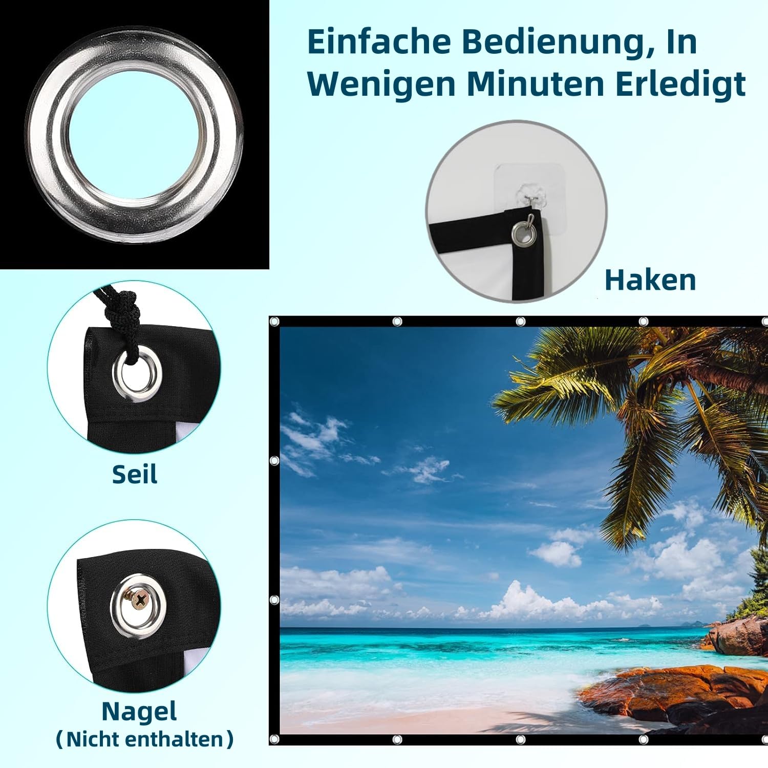 Leinwand Beamer 150 Zoll | 16:9 HD Faltbare Beamer Leinwand Outdoor | Dickerer, Lichtdichterer Projektor Leinwände | Knitterfrei und Leicht zu Tragen - Besonders Geeignet für Outdoor, Camping, Zuhause
