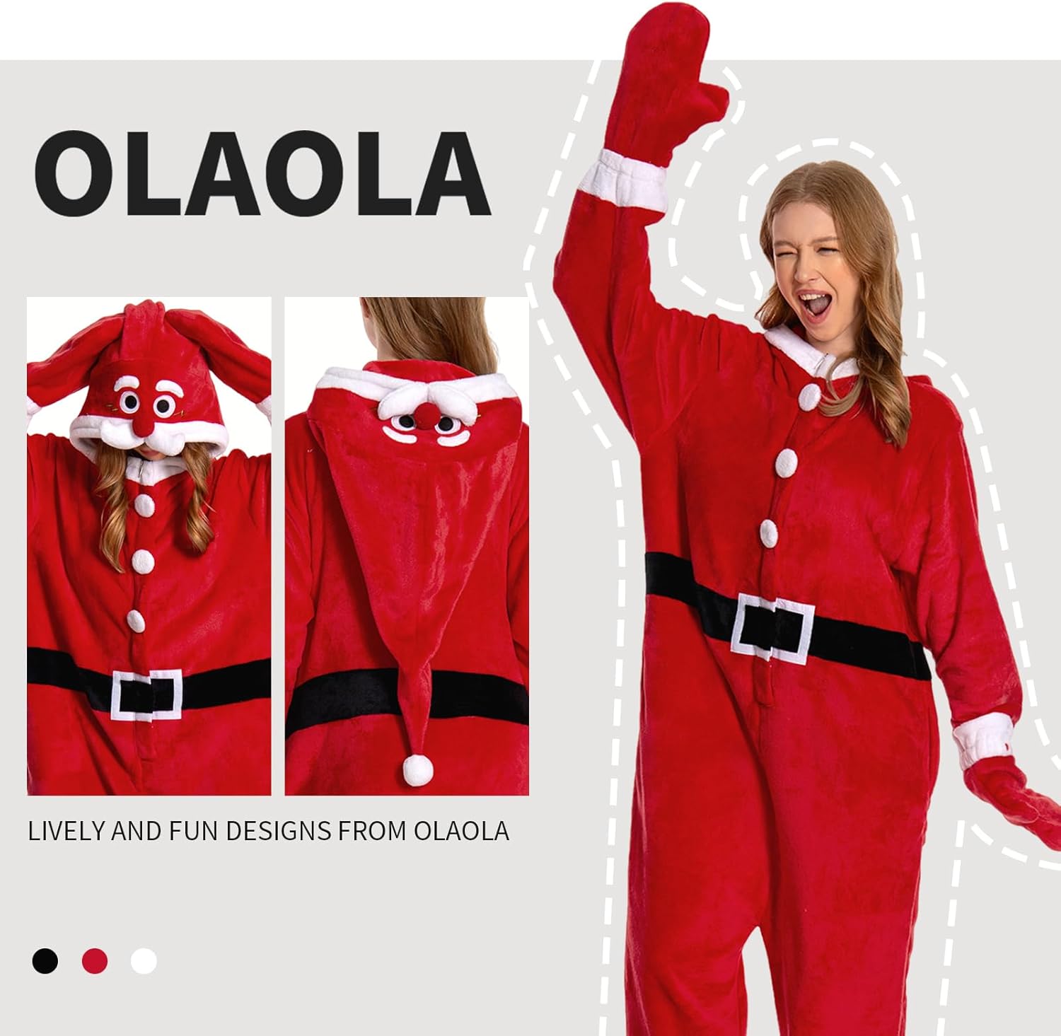 OLAOLA Unisex Adult Christmas Costume, Plush Santa Onesie Reindeer Gingerbread Snowman One-Piece Cosplay Pajamas - Image 3