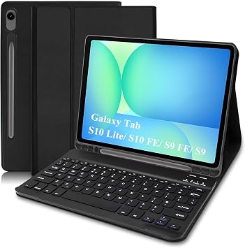 Keyboard Case for Samsung Galaxy Tab S10 Lite/ S10 FE 2025/ S9 FE / S9, Built-in S Pen Holder, Slim Case with Bluetooth Keyboard for Samsung Galaxy Tab S10 FE/ S10 Lite/ S9 FE / S9, Black