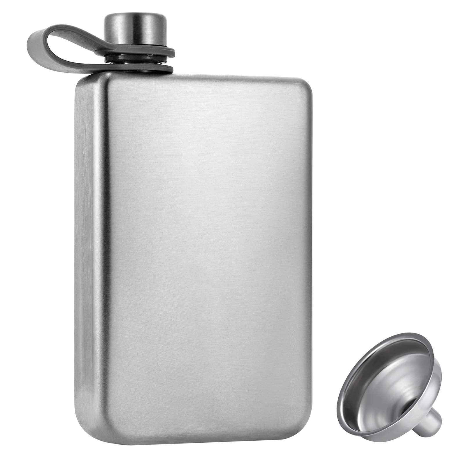 Hillside-Kit Hip Flask for Liquor 8 Oz Stainless Steel Leak proof with Funnel Flask set men flask women flask set (Silver Square)