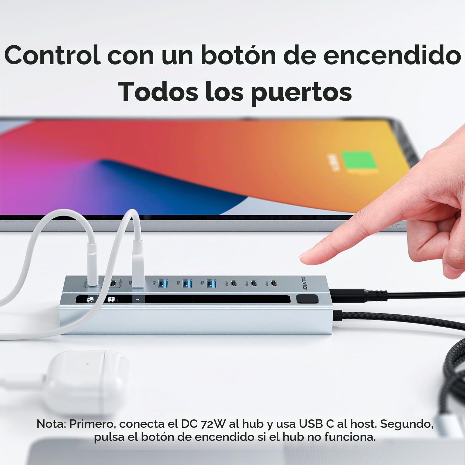USB C 3.2 Hub activo con fuente de alimentación, concentrador USB 3.2 9 en 1 con 3 x 10 Gbps de datos, 4 x USB A 3.1 Data Hub y 2 x PD de 45 W de carga (no compatible con vídeo y datos