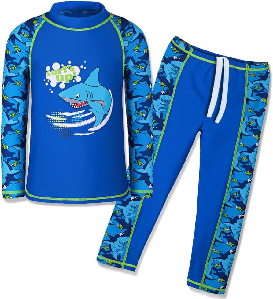 TFJH E 2PCS Kids Boys Long Sleeve Swimsuit UPF 50+ UV Sun Protective Swimwear