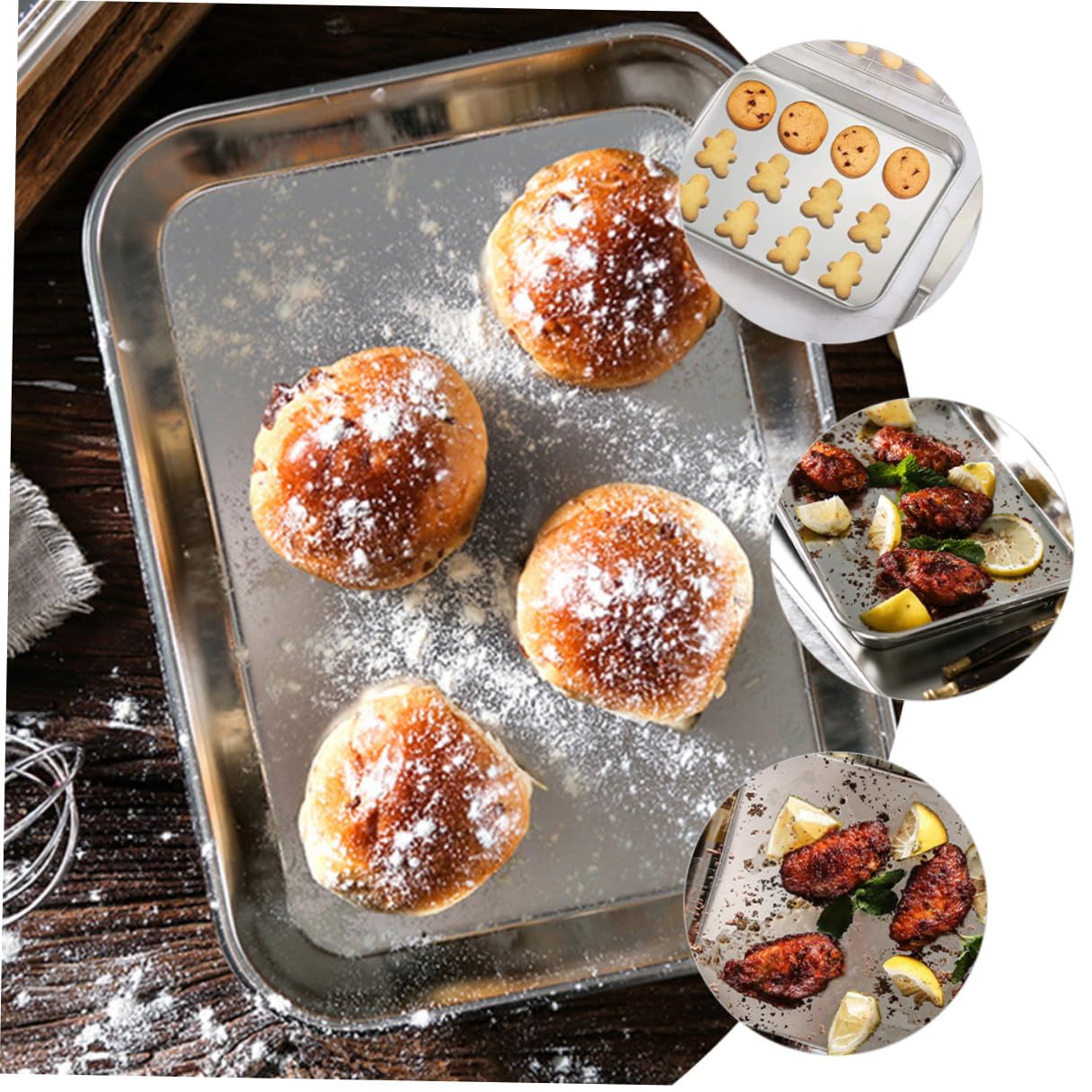 DOITOOL 3 piezas Bandejas de Horno Rectangulares de Acero Inoxidable Bandeja Multifuncional para Hornear Galletas Asar y Almacenar Aptas para Horno y Fácil Limpieza