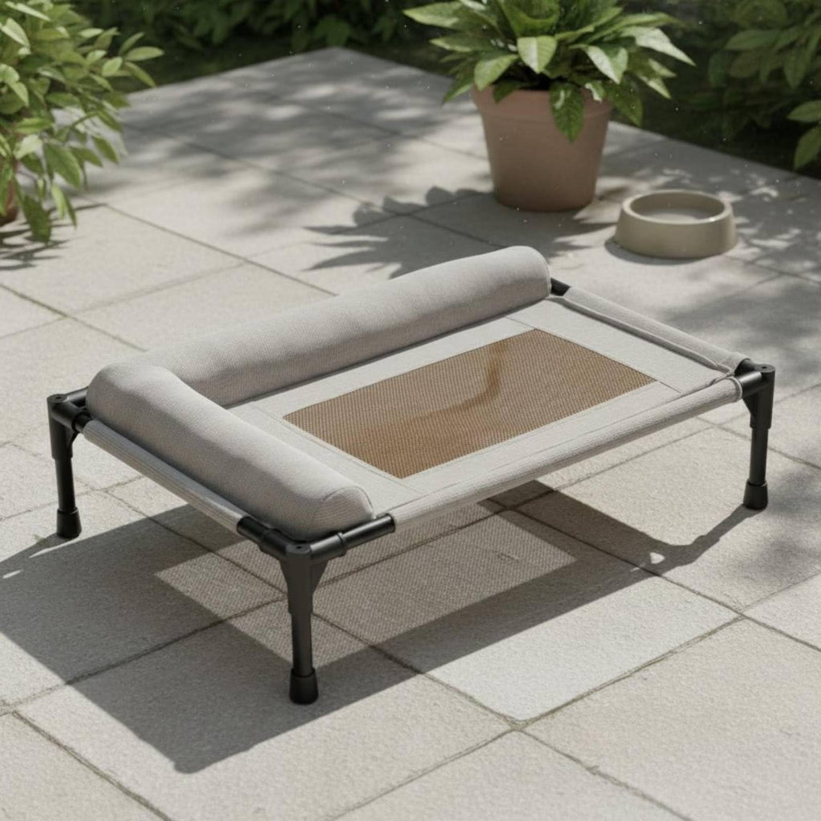 Cuccia Rialzata per Cani, Brandina Lavabile con Telaio Rialzato da Terra, Cuccia Traspirante per Gatti e Cani da Interno e Esterno, Gray, per Giardino, Terrazza, Patio, Gray, M