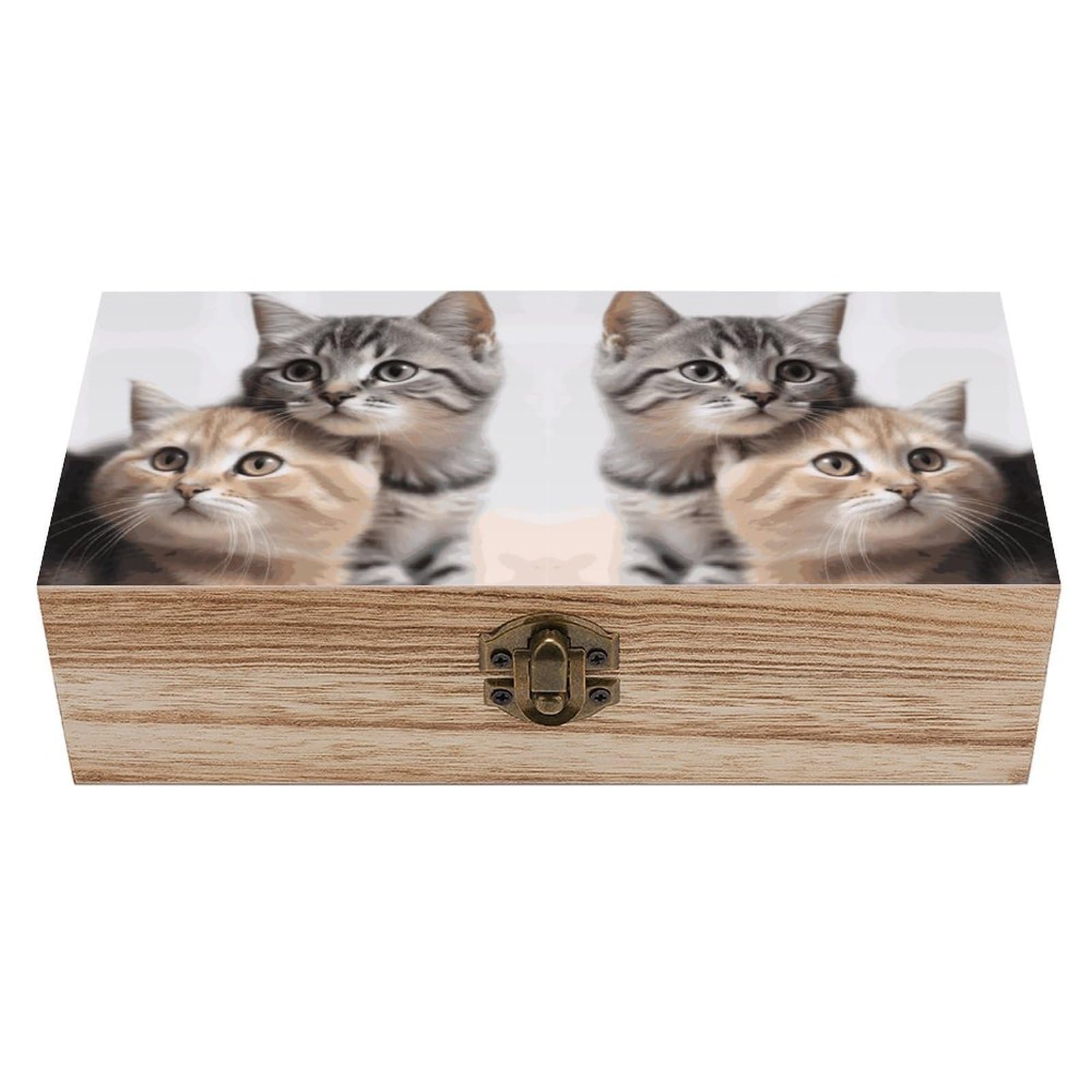 KLOPH Wooden Storage Box Cats Wood Gift Box with Hinged Lid Vintage Decorative Jewelry Boxes Memory Box for Jewelry Art Hobbies Home Storage Treasure Keepsake Gift 7.9''x3.9''x2.3''