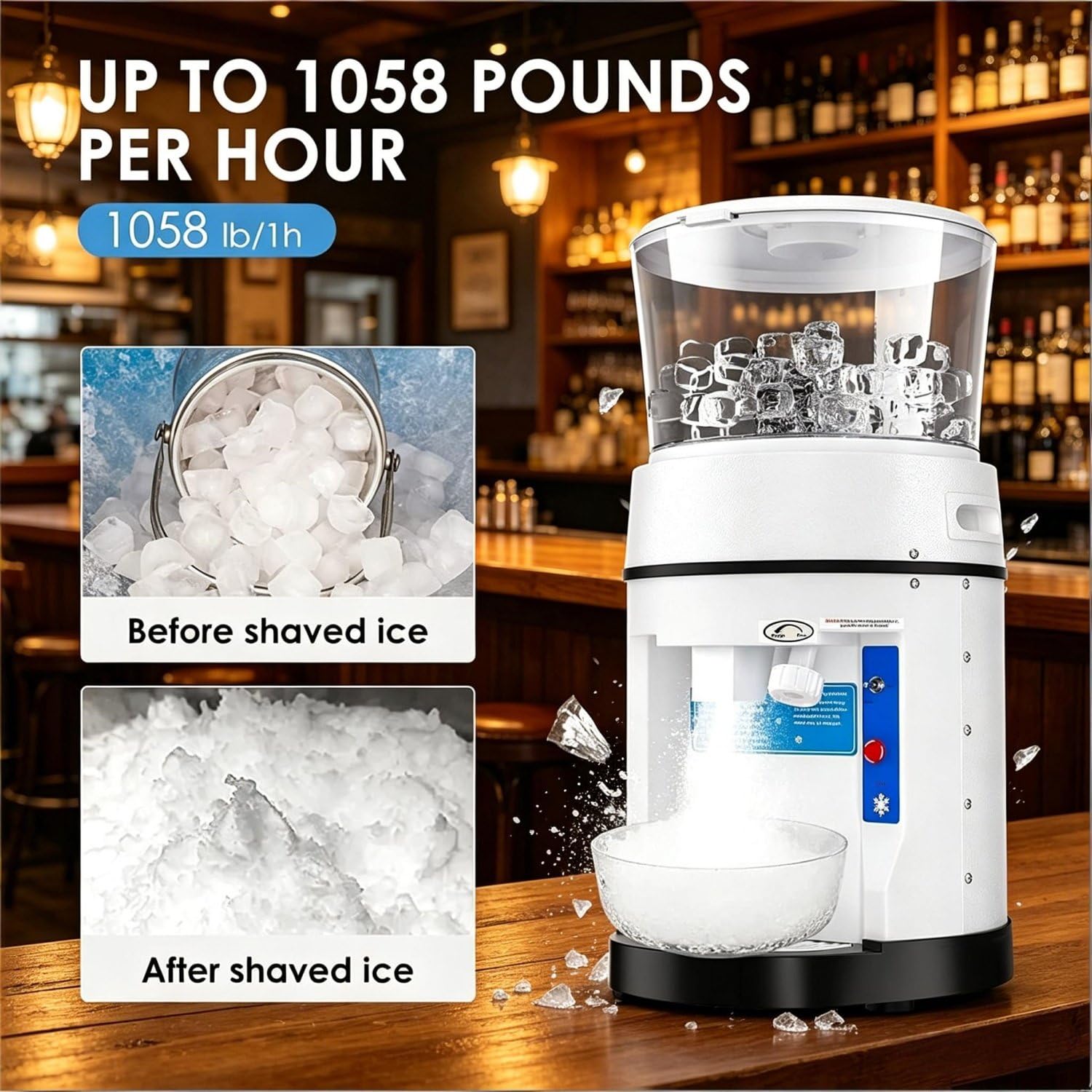 Trituradora de Hielo eléctrica con Cuchillas de Acero Inoxidable para triturar rápidamente Hielo, Ideal para granizados, cócteles, café Helado y para Uso doméstico en la Cocina.