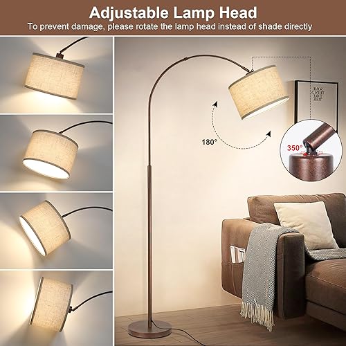 Miniatura 3 de Lámpara de pie para sala de estar, lámpara de pie de arco vintage con cabezal de lámpara ajustable, lámpara de poste alto con interruptor de pedal