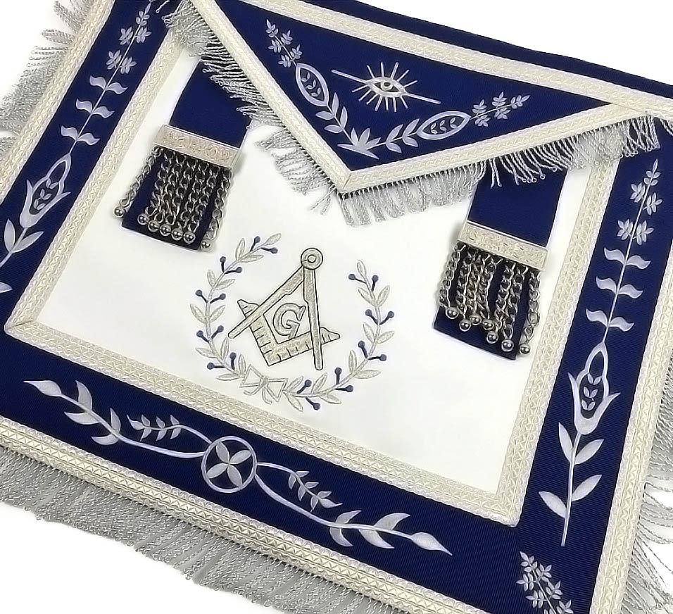 Masonic Blue Lodge Master Mason Silver Machine Embroidery Freemasons Apron (Synthetic,Machine Embroidery)