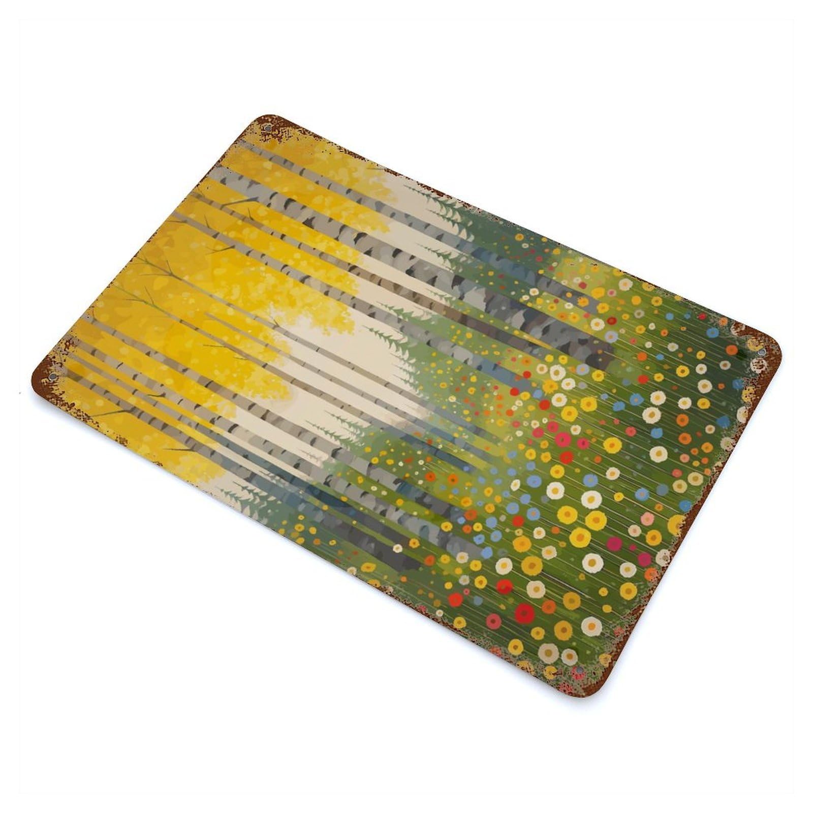 Colorful Forest Meadow Painting Aged Metal Wall Plaque 11.8"x7.9", Decorative Metal Wall Art for Garage, Pub Or Kitchen