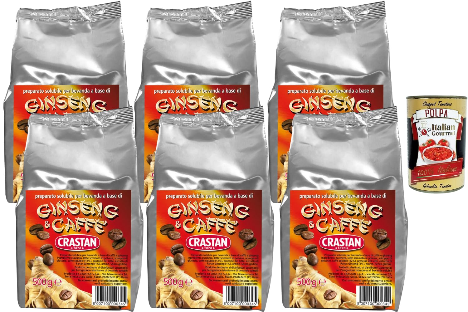 Italian Gourmet Ginseng & Kaffee Getränkepulver zum Süßen 6×500g Vorteilspack Löslich Instant Heißgetränk Cremig Aromatisch Frühstück Büro Barista Style Italienischer Genuss + Italian Gourmet Polpa