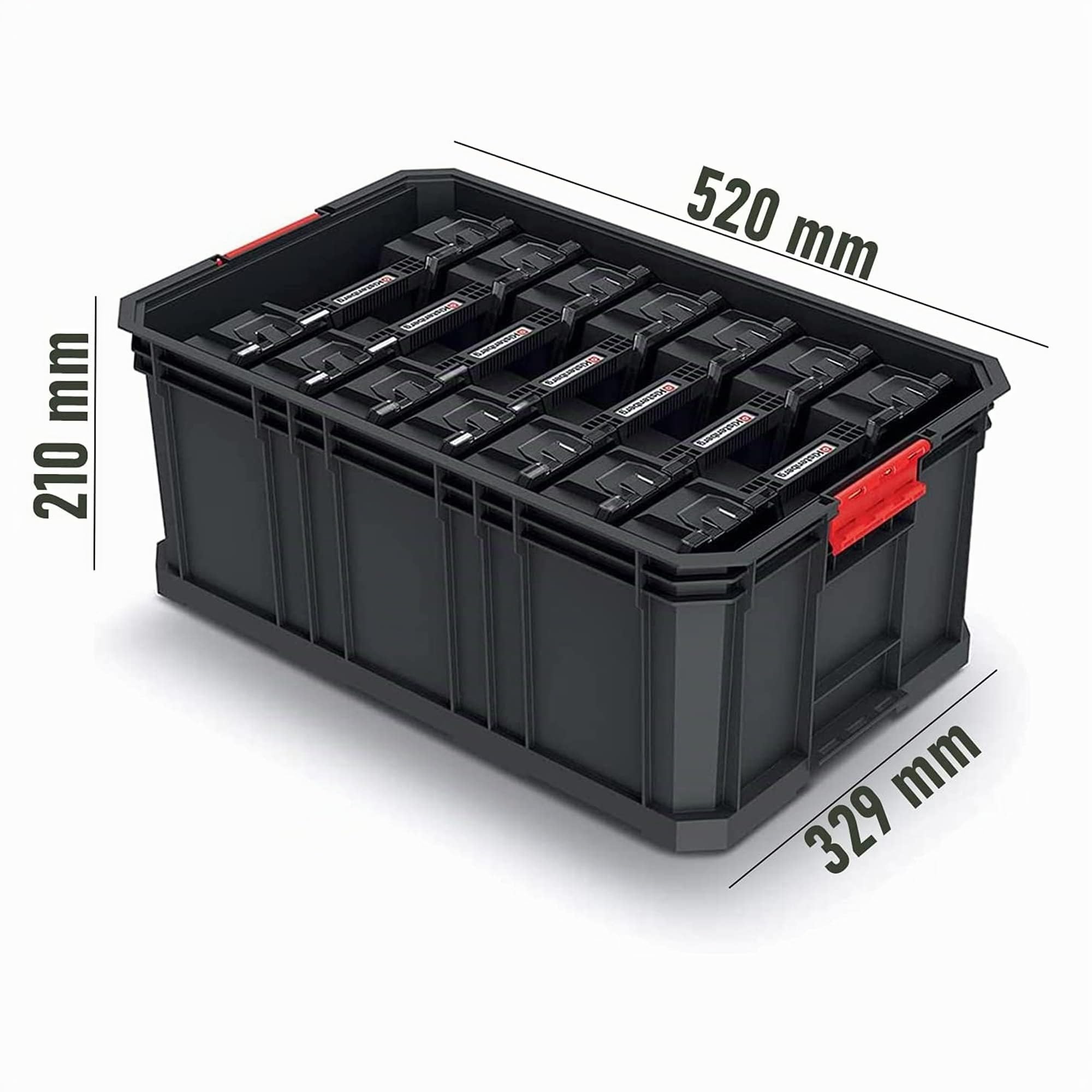 Set di 7 scatole per minuteria + cassetta degli attrezzi, con divisori, 520 x 329 x 210 mm