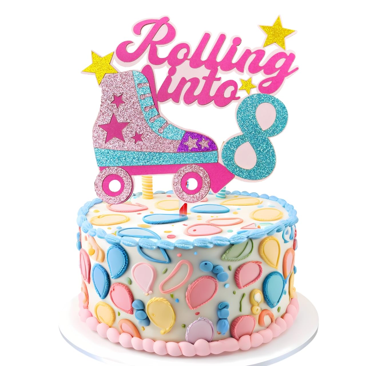 Rolling into 8 Theme Cake Toppers Happy 8th Birthday Cake Topper 8th Birthday Decorations for Girls Roller Skate Birthday Party Cake Topper