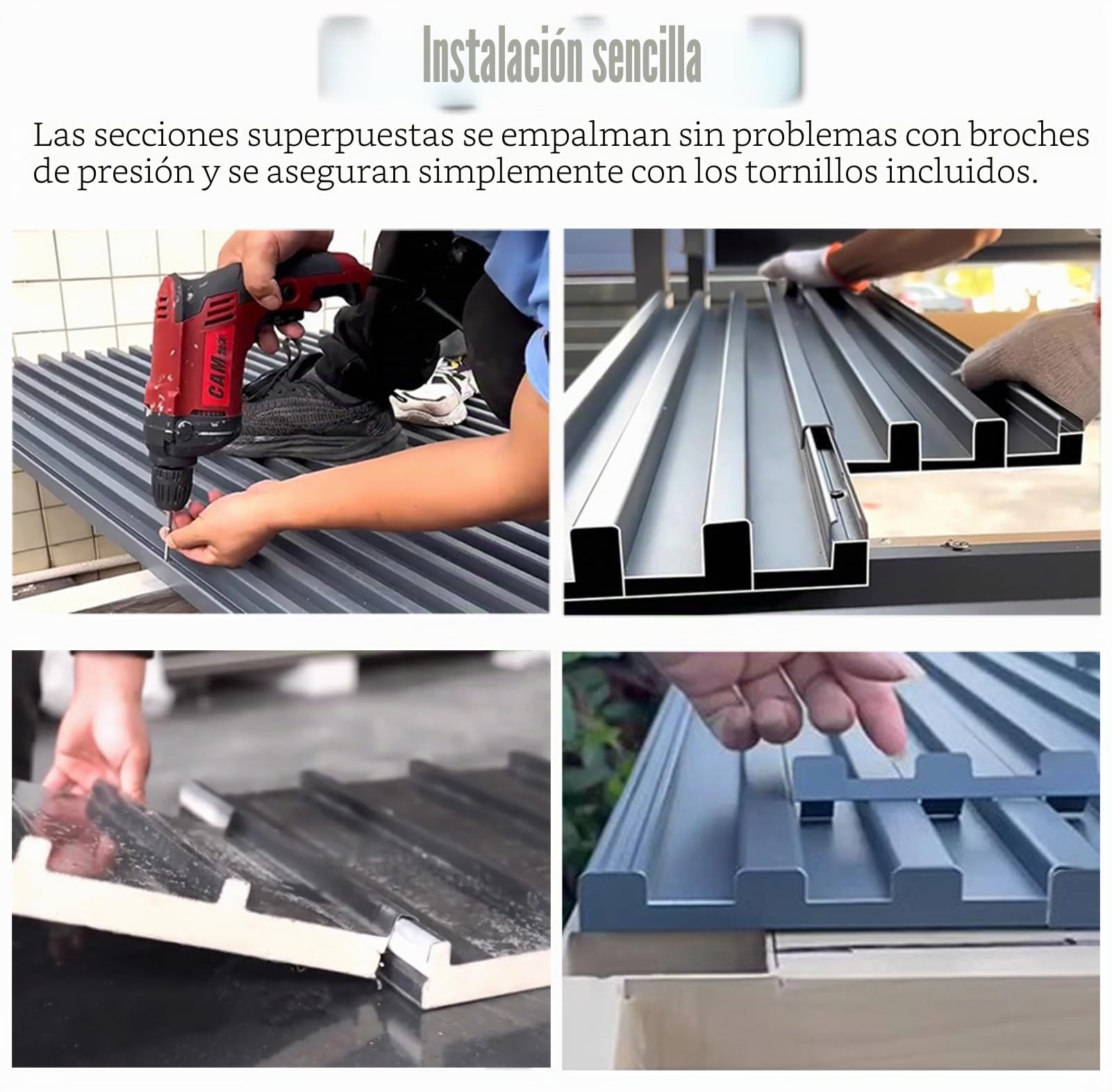 Paneles para Tejado Panel de Techo de 6 Piezas con Ranuras Trapezoidales, Revestimiento de Techo Aislante, Tablero a Prueba de Viento, Reemplazo de Cubierta de Tejas(L-0.8m/2.6ft)