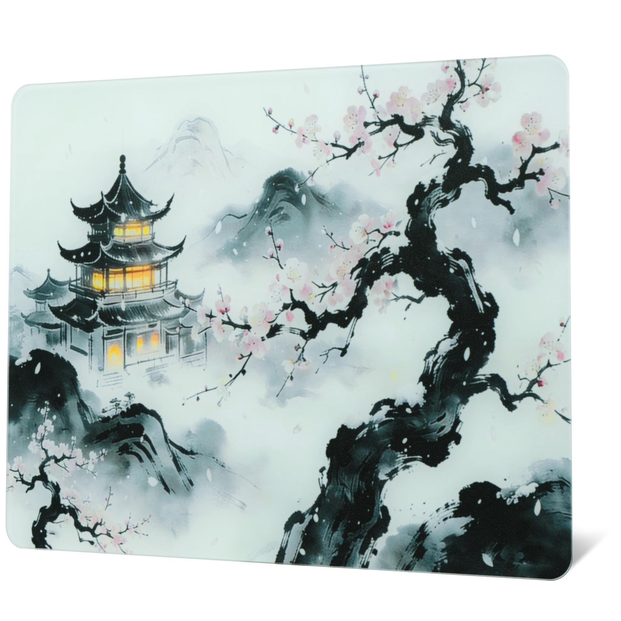 XVX Glass Mousepad Gaming, Cherry Blossom Hard Mouse Pads for Esports, Large Mouse Mat 410mm*310mm, Tempered Glass Mouse Pad Smooth Micro-Etched Surface with Improved Precision and Speed
