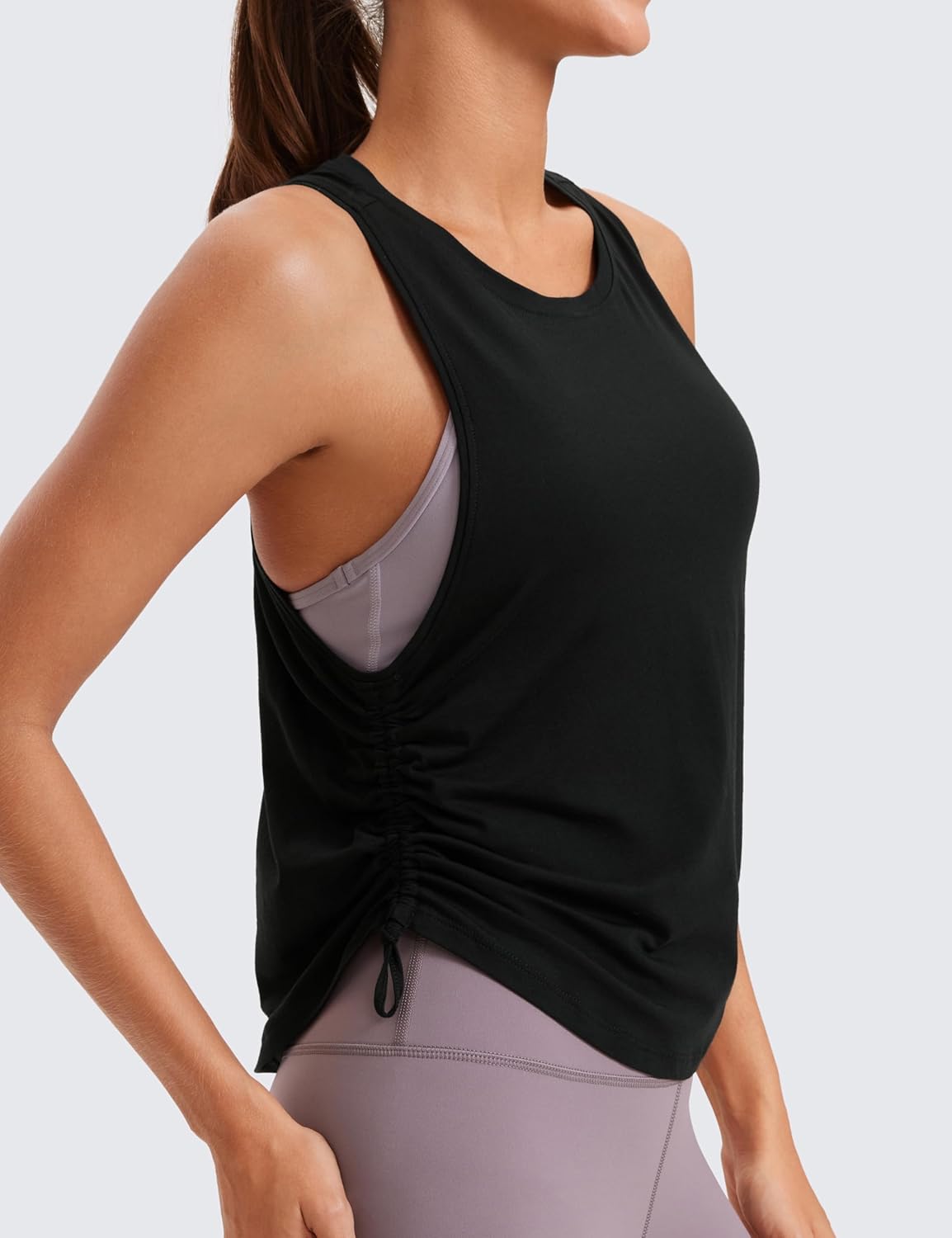 CRZ YOGA Pima Cotton Ruched Side Tank Tops for Women - Workout Athletic Casual Racerback Crewneck Loose Sleeveless Shirts - Image 3