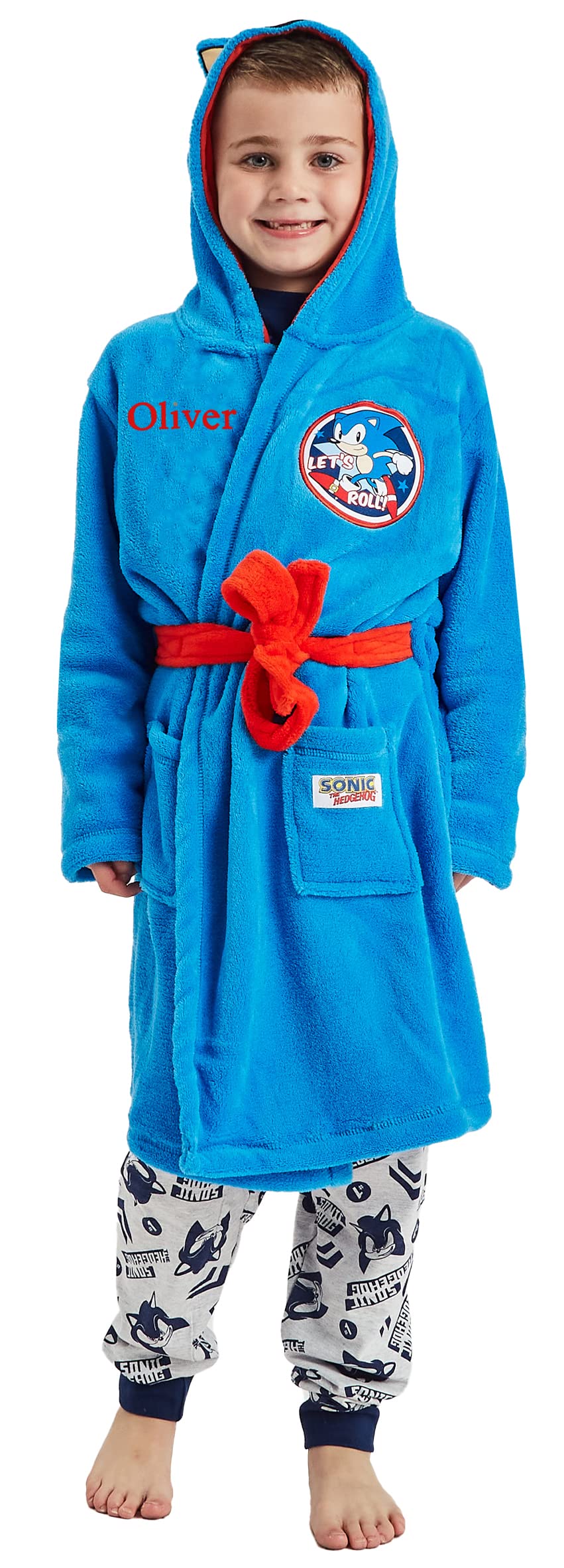 Sonic The Hedgehog Boys Personalised Sonic Blue Robe Personalised Dressing Gown Robe Blue (, 5-6 Years)