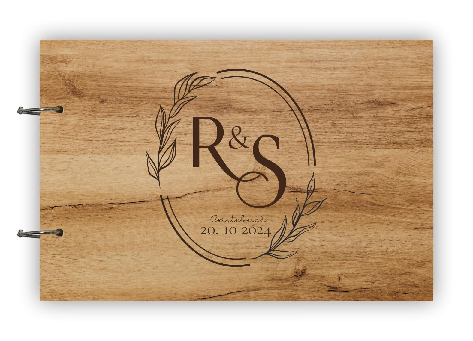Manschin-Laserdesign Holz Gästebuch Love Hochzeit Echtholz mit individueller Lasergravur | 50 Blätter (100 Seiten) | DIN A4 |